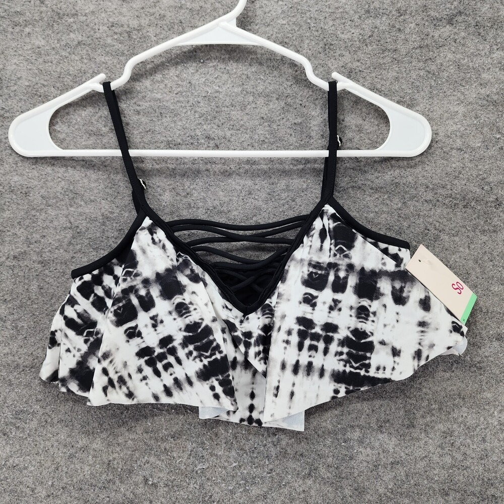 SO Kohls Bikini Top Womens Juniors Small Black White Swimwear